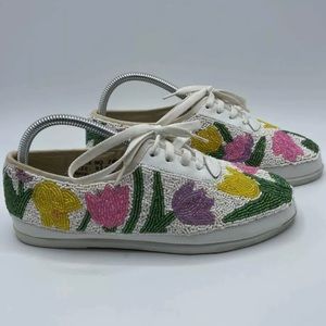 Color Werks Womens Sneaker Shoes White Floral